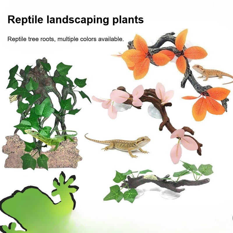 Aquarium Plant Vine - نباتات اصطناعية لتزيين تراريوم الزواحف، جذور